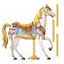 Nádherný bílý kůň jako by právě vypadl z pohádky o princezně a království, z cirkusu, karnevalu či z klasického kolotoče. Půvabný designový dekor koně má jemný ručně malovaný vzhled - ideální dekorace pro dětský pohádkový pokoj. 